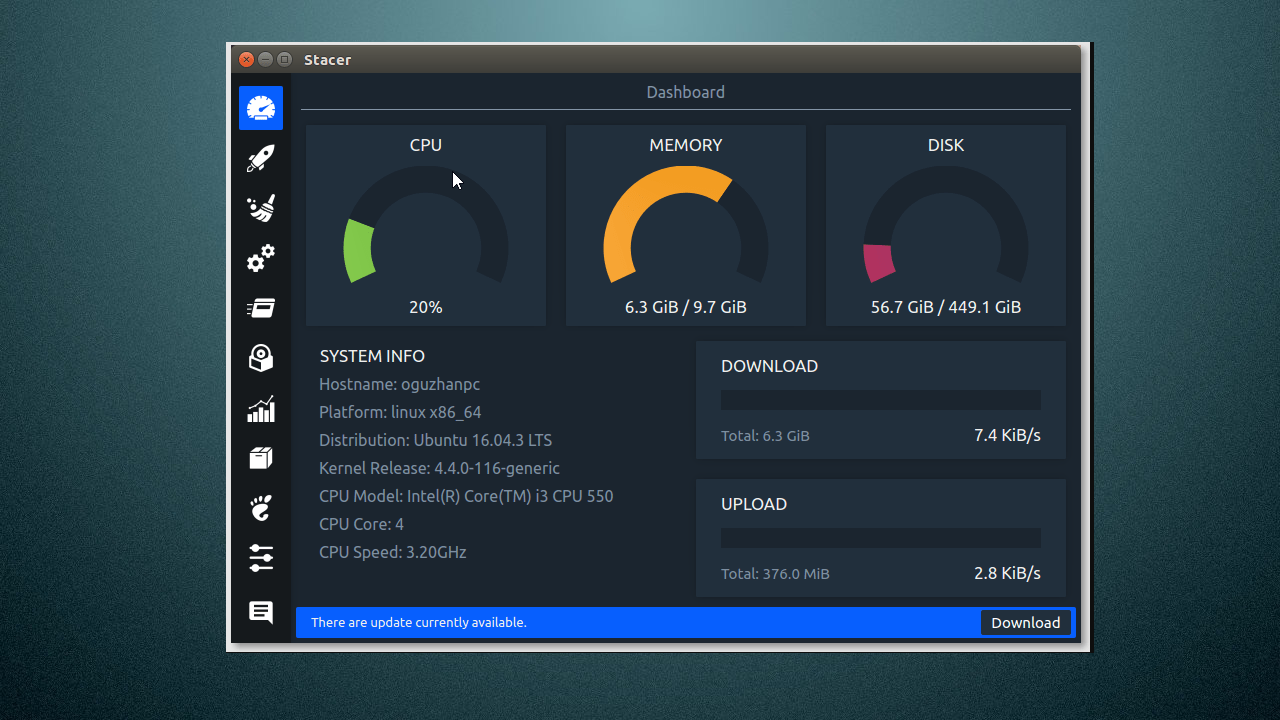 Stacer – Ottimizzatore e monitoraggio processi Linux