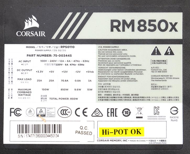 Corsair RM850x, +12V kanalında 70A seviyesine kadar güç sağlayabiliyor.