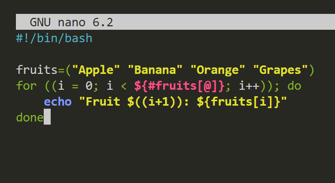 script bash con ciclo for per stampare tutti gli elementi in un array