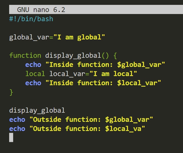 bash script per mostrare la differenza tra variabili locali e globali