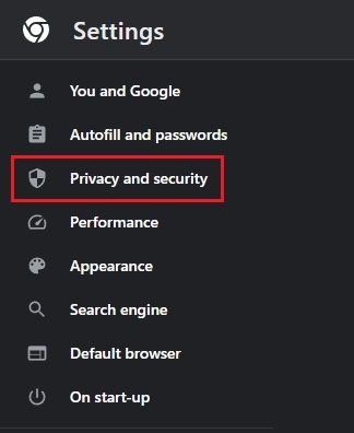apri il menu privacy e sicurezza in cromo