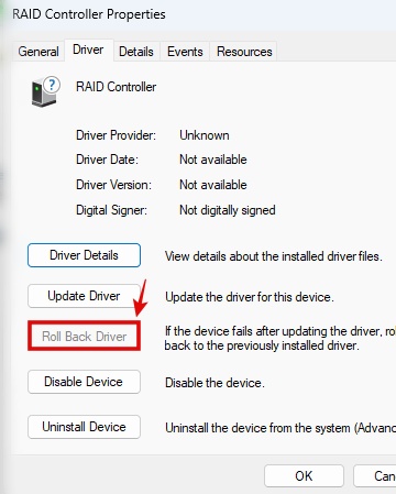 Ripristino del driver precedente in Gestione dispositivi di Windows 11
