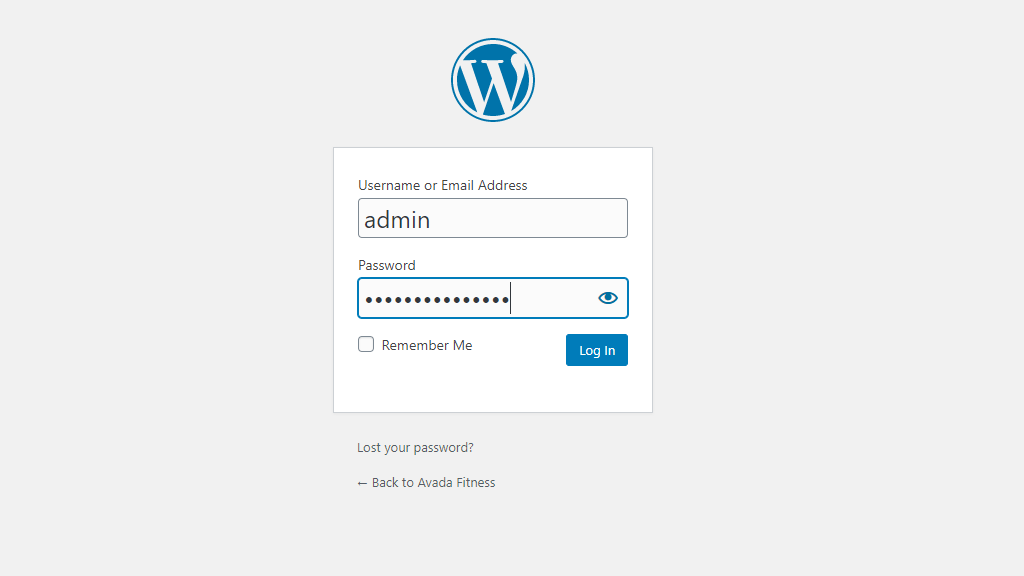 Pagina di accesso alla dashboard di amministrazione di WordPress