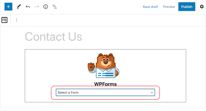 Blocco WPForms che mostra le opzioni a discesa